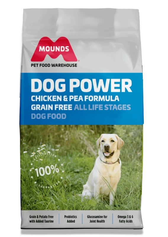 mounds chicken and pea grain free formula dog food bag