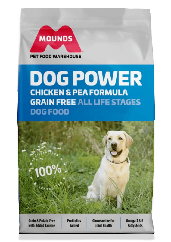 mounds dog power chicken and pea formula food bag