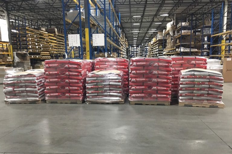 large pallets of dog food